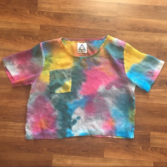 UNIF Tops - UNIF Tie Dye Rainbow Oversized Crop Top